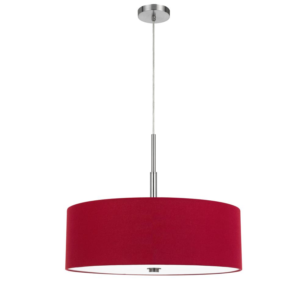 60W x 4 Lonoke pendant fixture with hardback drum shade, Maroon