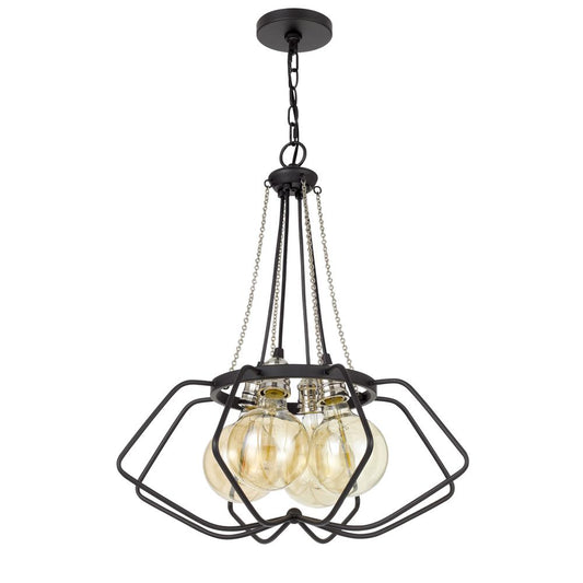 60W x 4 Ladue metal chandelier (Edison bulbs shown ARE included), Black/Chrome