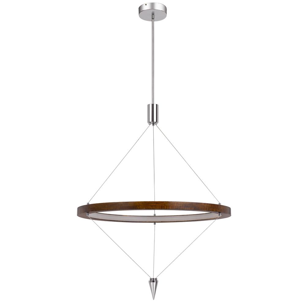 Viterbo integrated dimmable LED pine wood pendant fixture with suspended steel braided wire. 24W, 1920 lumen, 3000K, Pine