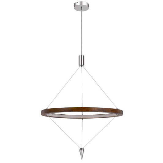 Viterbo integrated dimmable LED pine wood pendant fixture with suspended steel braided wire. 24W, 1920 lumen, 3000K, Pine