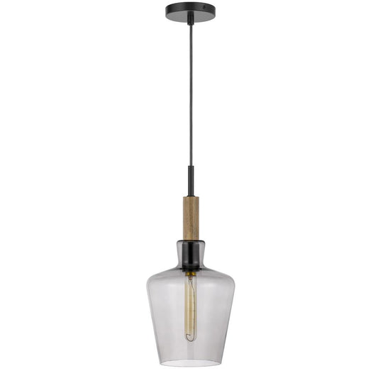 Swindon glass drop pendant with wood accent