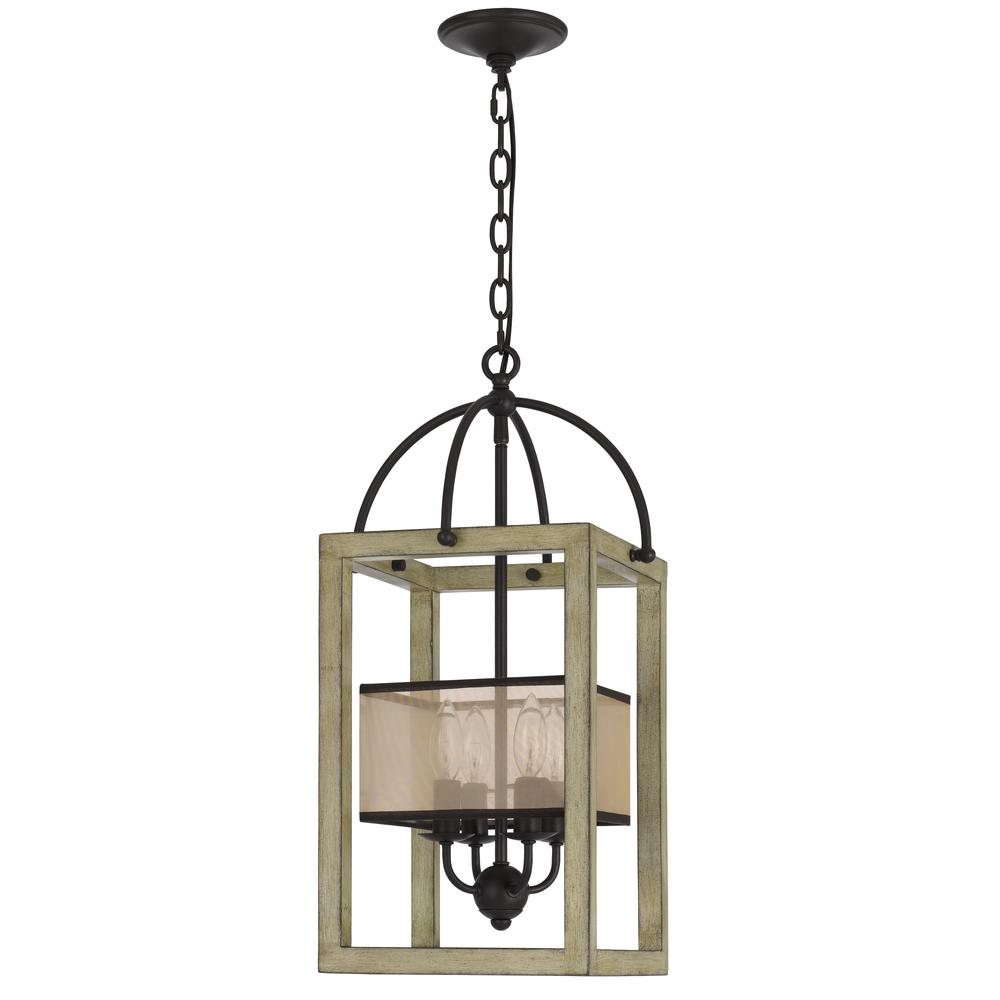 Palencia rubber wood chandelier with organza shade