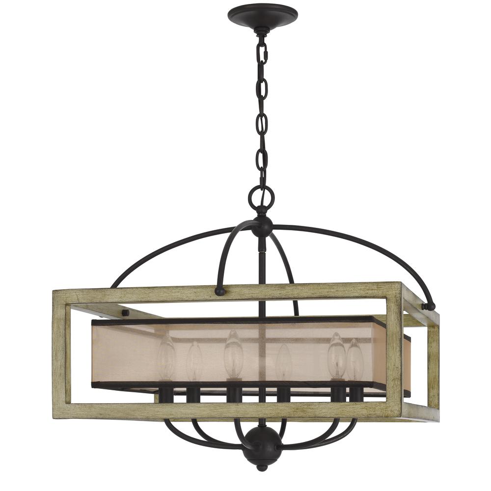 Palencia rubber wood square chandelier with organza shade