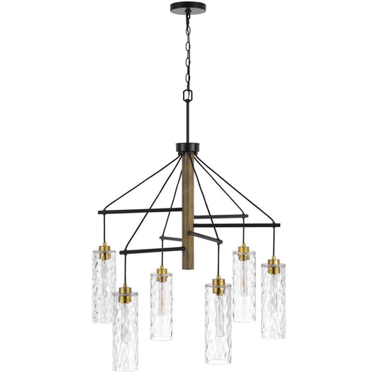 60W x 6 Williston rubber wood chandelier with hanging textured glass shades