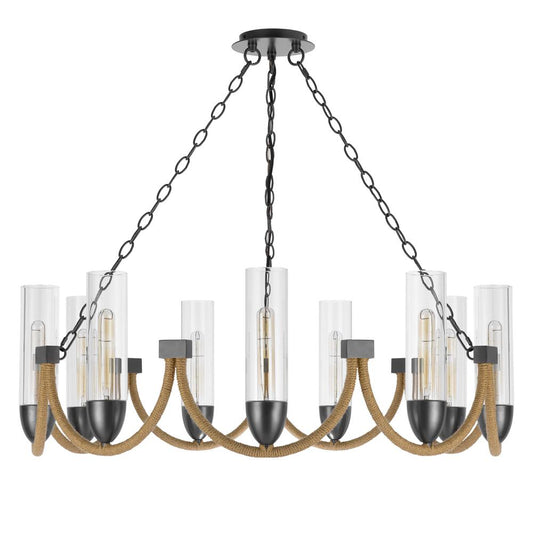 60W x 9 Argyle metal chandelier with moss rods and glass shades