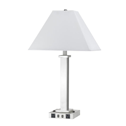 60W X 2 Metal Night Stand Lamp With 2 USB And 2 Power Outlets, On Off Rocker Base Switch, LA60003TB10BS