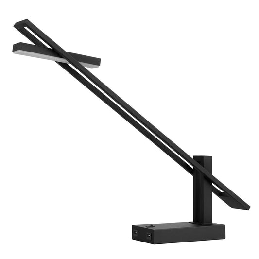 Dijon LED metal desk lamp with adjustable light panel and two USB charging ports