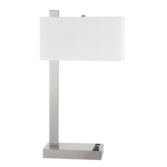 Drancy metal desk lamp with one power outlet and one USB charging port