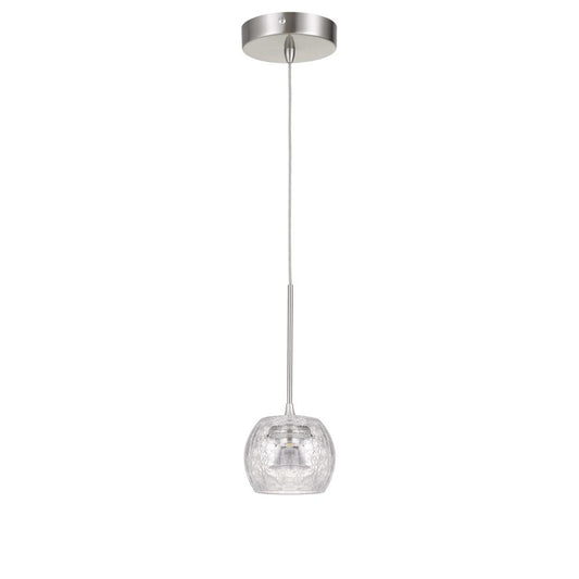 Ithaca 3000K, 8W, 700 Lumen, 90 CRI Dimmable LED Glass Mini Pendant With Clear Crackle Glass