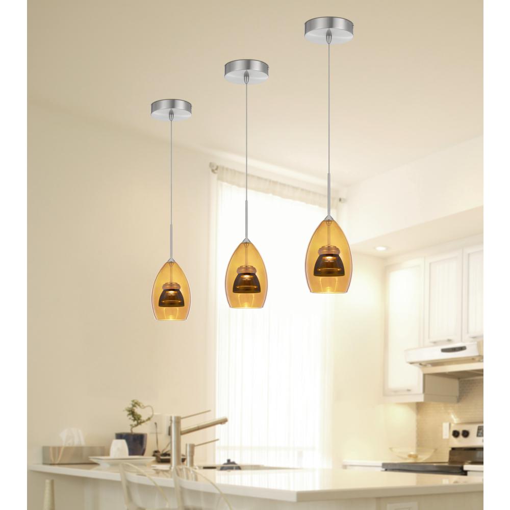 Integrated dimmable LED double glass mini pendant light. 6W, 450 lumen, 3000K, Amber/Smoke