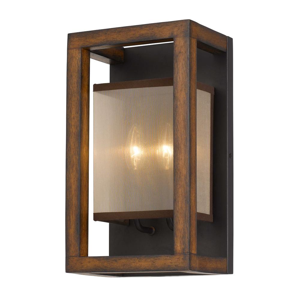 40W X 2 Rubber Wood Wall Sconce With Organza Shade (Edison Bulbs Not included)