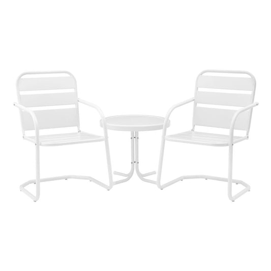 Brighton 3Pc Outdoor Metal Armchair Set White - Side Table & 2 Chairs