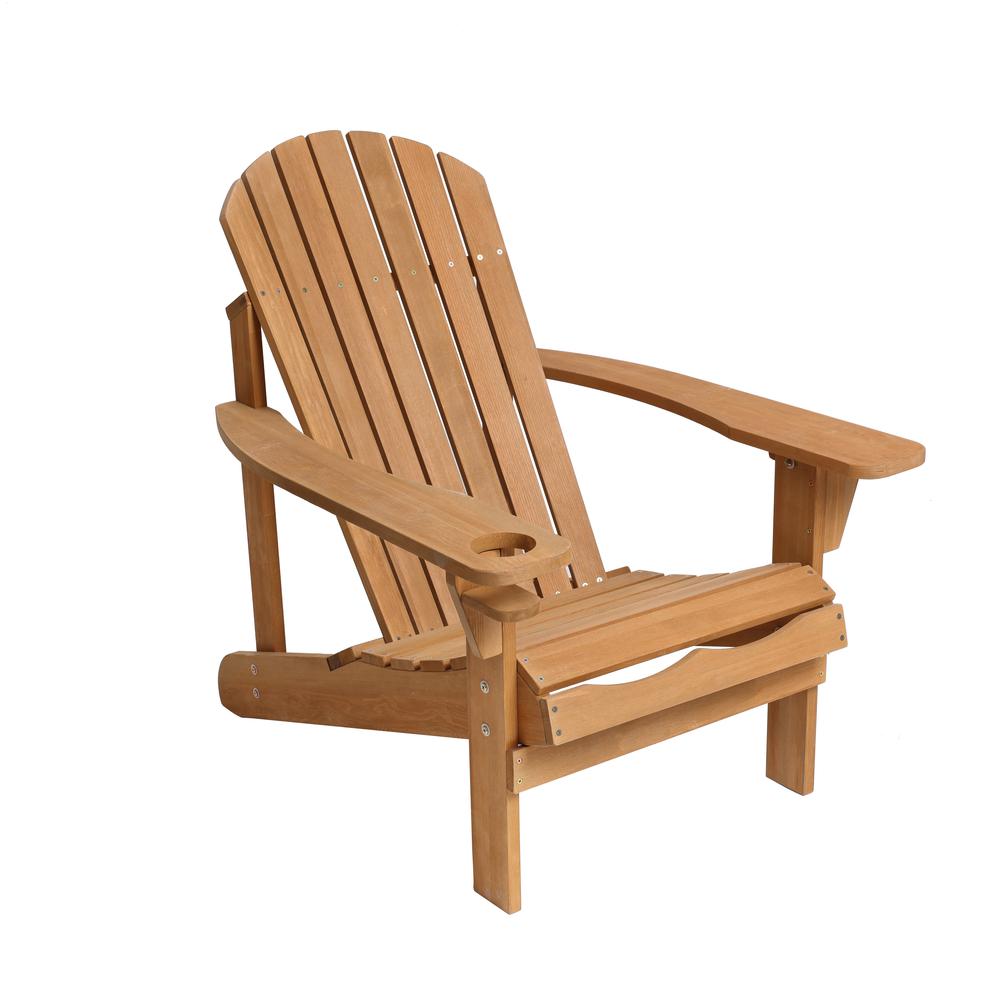 LuxenHome Adirondack Outdoor Wood Chair with Cup Holder