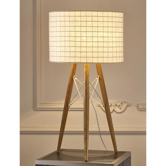 Amber Table Lamp Wooden Base and White Fabric Shade