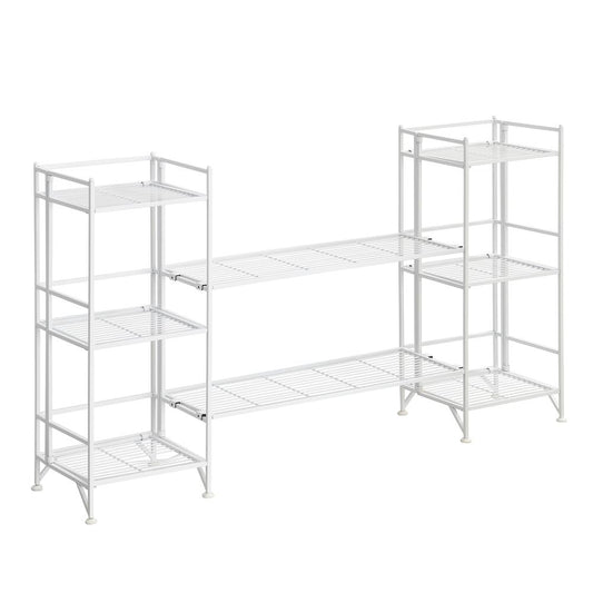 Xtra Storage 3 Tier Folding Metal Shelves with Set of 2 Deluxe Extension Shelves