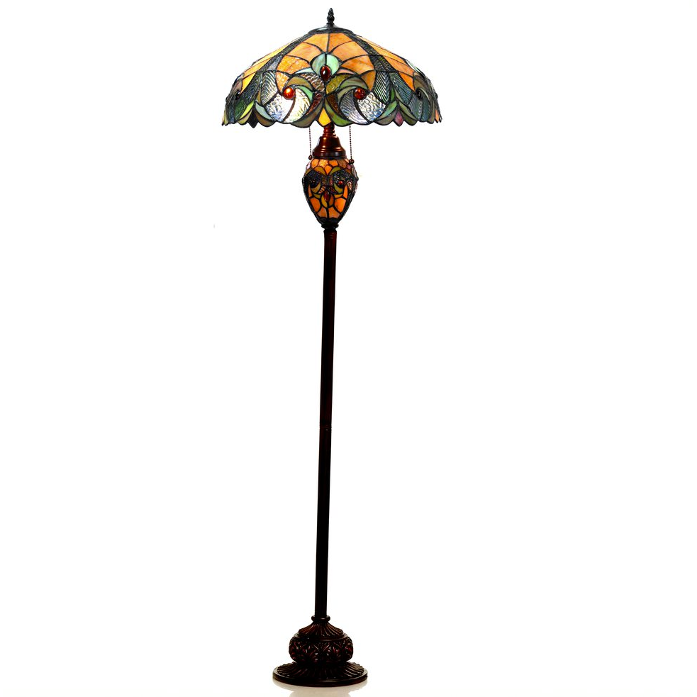 LIAISON Tiffany-style 3 Light Victorian Double Lit Floor Lamp 18" Shade