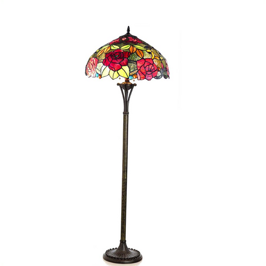 PEGGY Tiffany-style 2 Light Roses Floor Lamp 18" Shade