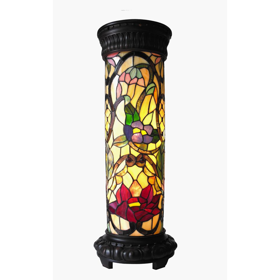 ROSELLE Tiffany-glass 2 Light Floral Pedestal Light Fixture 30" Tall