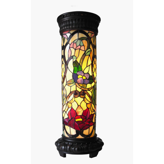 ROSELLE Tiffany-glass 2 Light Floral Pedestal Light Fixture 30" Tall