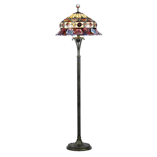 3 Light Tiffany-style Roses Scalloped Floor Lamp 20" Shade