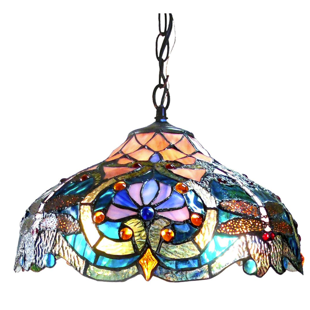 LYDIA Tiffany-style 2 Light Victorian Ceiling Pendant Fixture 17" Shade