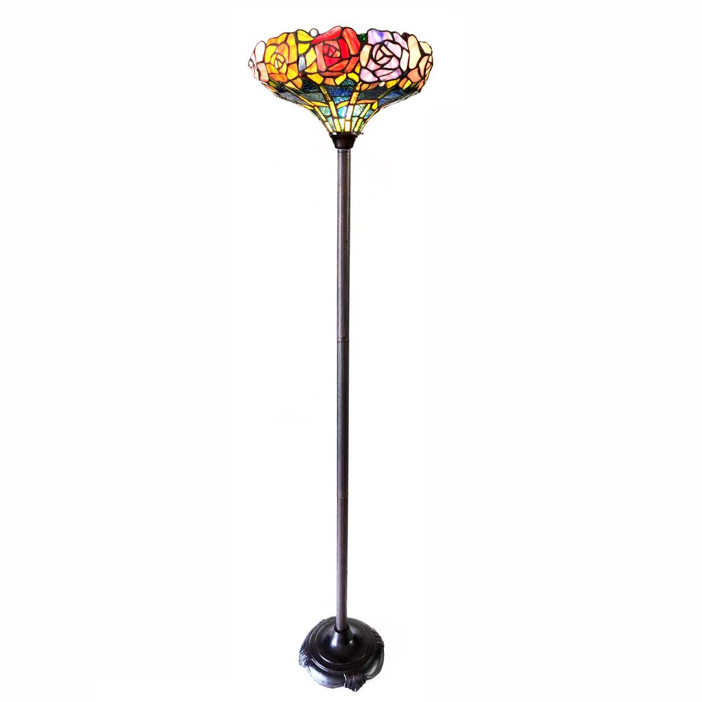 CHLOE Lighting AZALEA Tiffany-Style Floral Stained Glass Torchiere Floor Lamp 67" Height