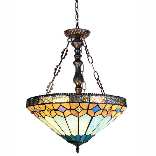 CHLOE Lighting NICHOLAS Tiffany-Style Mission Stained Glass Inverted Ceiling Pendant 18" Height