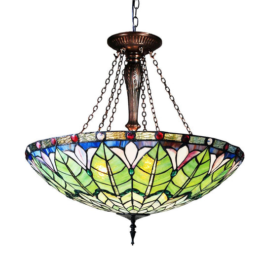 CHLOE Lighting LOTUS Tiffany-Style Geometric Stained Glass Inverted Ceiling Pendant 28" Width