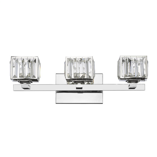 TRILLUMINATE Contemporary 3 Light Chrome Finish Crystal Globe Bath Vanity Wall Fixture 21" Wide