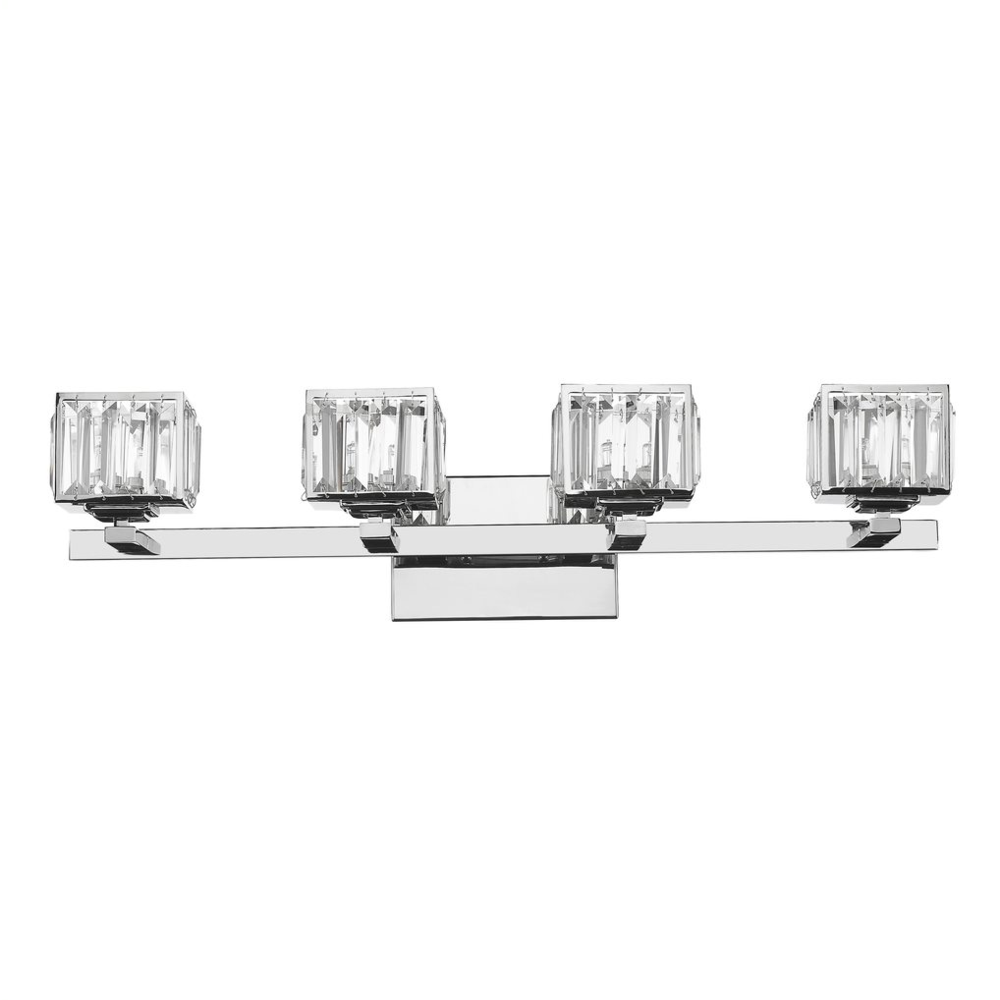 TRILLUMINATE Contemporary 4 Light Chrome Finish Crystal Globe Bath Vanity Wall Fixture 29" Wide