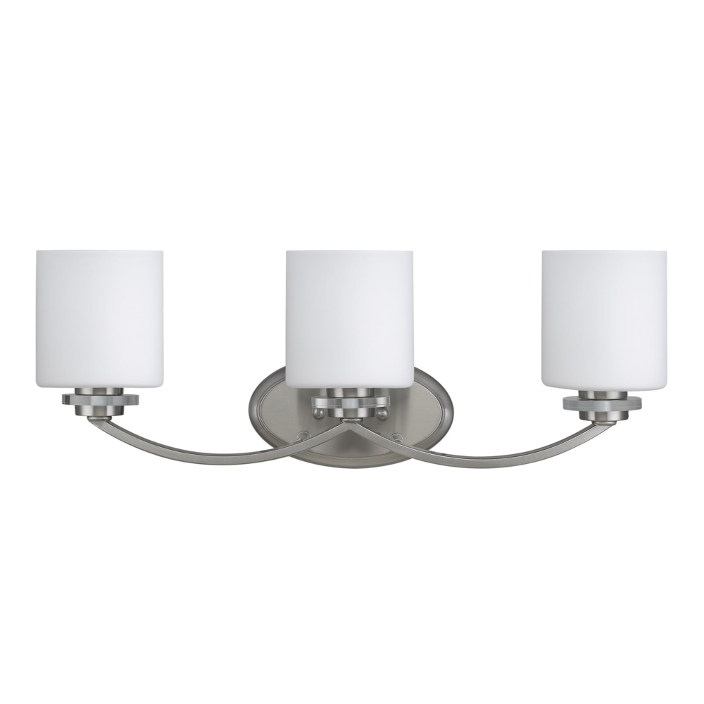 PRUDENCE Transitional 3 Light Brushed Nickel Bath Vanity Wall Fixture White Etched Glass 25.5" Wide