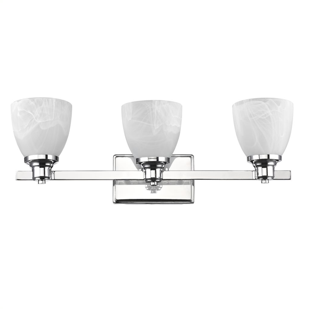 GEWNEVERE Transitional 3 Light Chrome Finish Bath Vanity Wall Fixture White Alabaster Glass 23" Wide