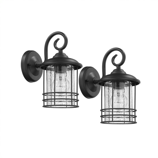 Transitional 1 Light Black Outdoor Wall Sconce 10" Height, 2-pack