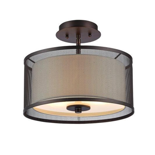 AUDREY Transitional 2 Light Rubbed Bronze Semi-flush Ceiling Fixture 13" Wide