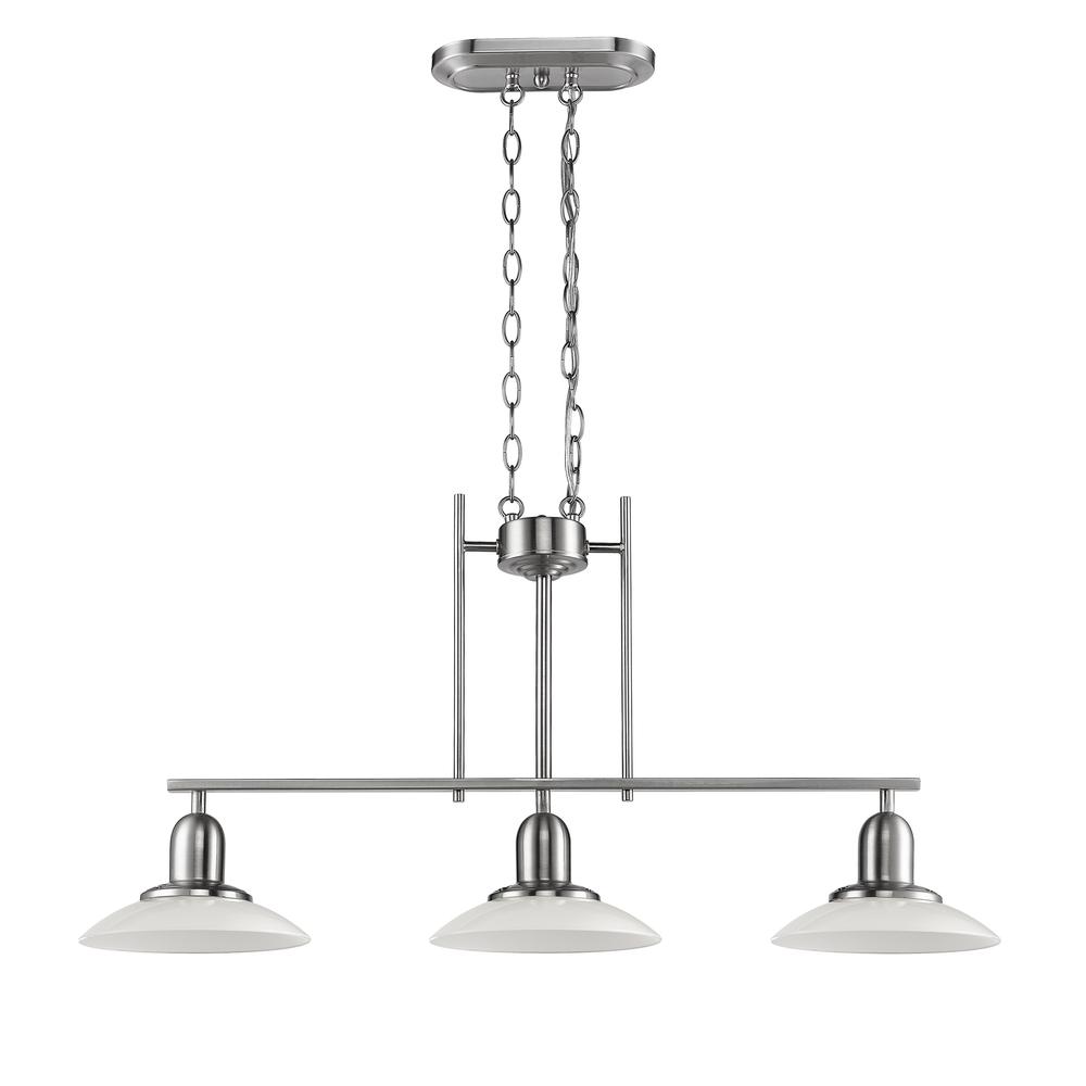 NELEH Transitional 3 Light Brushed Nickel Island Fixture 32" Wide