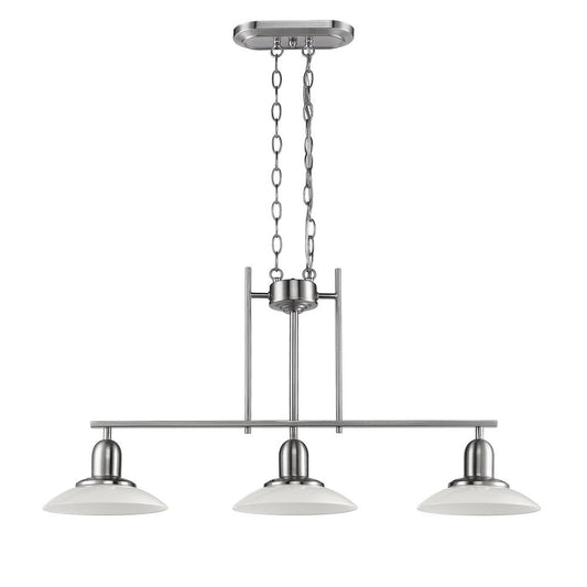 NELEH Transitional 3 Light Brushed Nickel Island Fixture 32" Wide