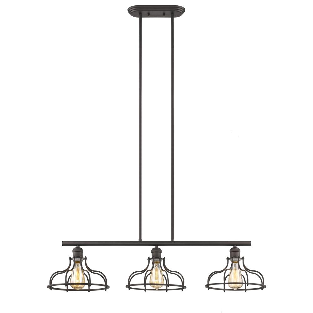 JAXON Industrial-style 3 Light Rubbed Bronze Island Hanging Fixture 37" Wide