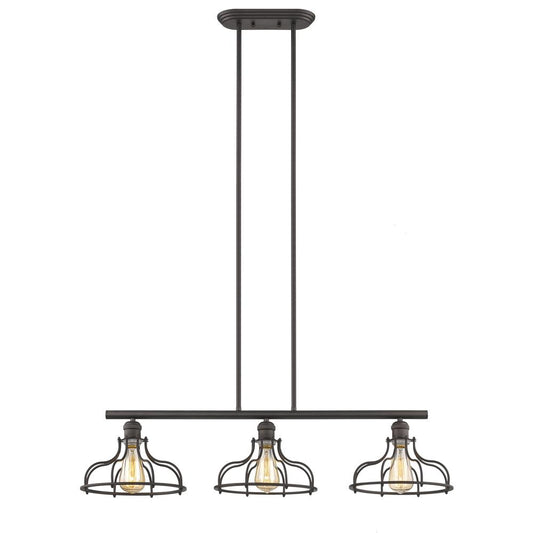 JAXON Industrial-style 3 Light Rubbed Bronze Island Hanging Fixture 37" Wide