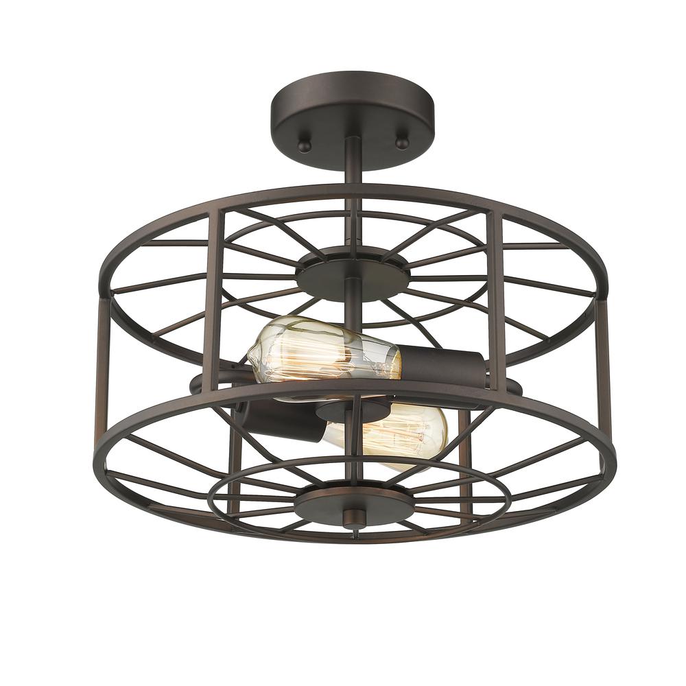 IRONCLAD Industrial 2 Light  Rubbed Bronze Semi-flush Ceiling Fixture 14" Wide