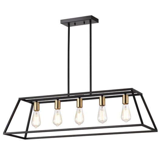 CHLOE Lighting IRONCLAD Industrial 5 Light Textured Black Island Pendant Ceiling Fixture 38" Wide