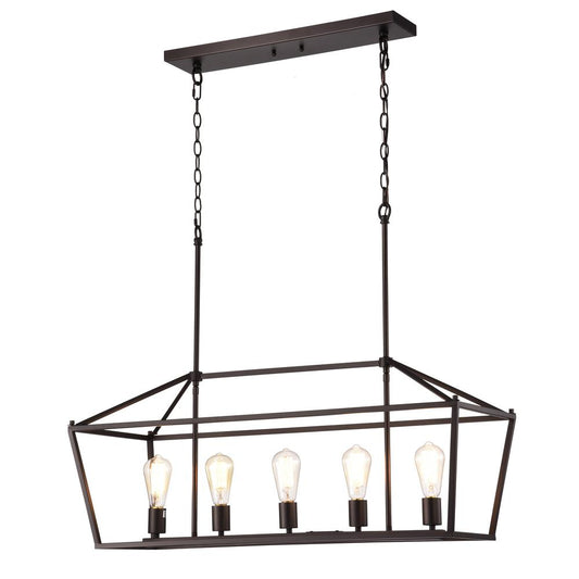 CHLOE Lighting IRONCLAD- Industrial 5 Light Oil Rubbed Bronze Island Pendant Ceiling Fixture 36" Wide