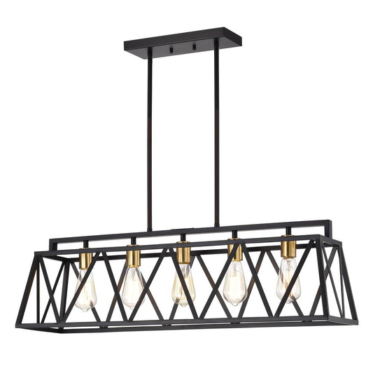 CHLOE Lighting IRONCLAD Industrial 5 Light Textured Black Island Pendant Ceiling Fixture 35" Wide