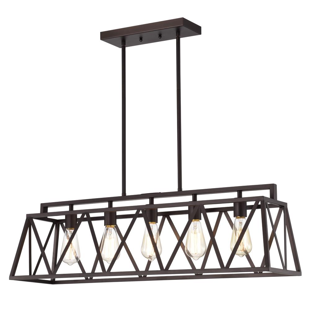 CHLOE Lighting IRONCLAD Industrial 5 Light Oil Rubbed Bronze Island Pendant Ceiling Fixture 35" Wide