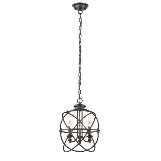 IRONCLAD Industrial-style 3 Light Rubbed Bronze Ceiling Pendant 15" Wide