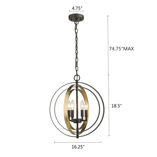 DARBY Industrial 4 Light Rubbed Bronze & Gold Ceiling Pendant 16" Wide