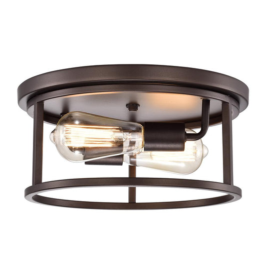 CHLOE Lighting IRONCLAD Industrial 2 Light Oil Rubbed Bronze Ceiling Flush Fixture 12" Wide