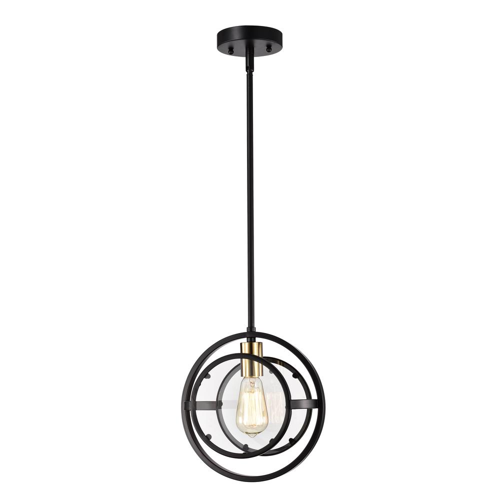 CHLOE Lighting CHRISTINE Transitional 1 Light Black and Burnished Brass Mini Pendant Ceiling Fixture 10" Wide