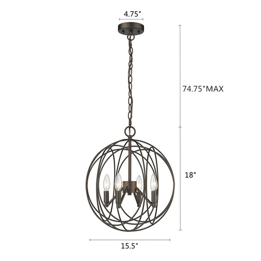 ELLA Farmhouse 4 Light  Rubbed Bronze Ceiling Pendant 15.5" Wide