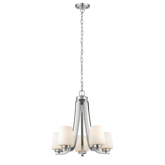 OLIVIA Contemporary 5 Light Brushed Nickel Mini Chandelier 22" Wide