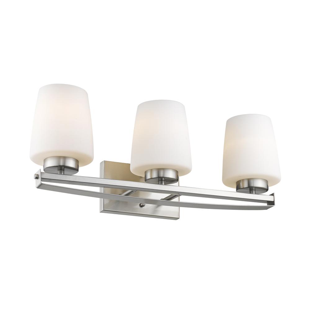 OLIVIA Contemporary 3 Light Brushed Nickel Bath Vanity Light Etched White Glass 23" Wide